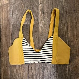 Boys + arrows mustard yellow gold bikini top. Black and cream striped. small